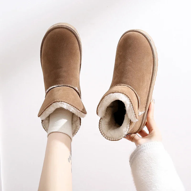 Women's Winter Plus Cashmere Warm Solid Color All Fashion Warm Non-slip Winter Boots Cotton Padded Shoes Platform Ankle Boots
