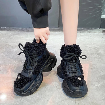 2024 New Winter Fashion Warm Shoes Crystal Metal Decorative Sports Shoes Women's Luxury Velvet Warm Boots zapatos de mujer