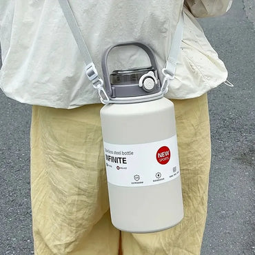 2L/ 67.63oz Large Capacity Stainless Steel Insulated Tumbler with Handle, Ice-Keeping and Thermal Straw, Sports Water Bottle