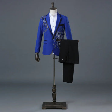 Temperament Gentleman Men's Suit Set Fashion Three Dimensional Marquetry Diamante Evening Dress Gorgeous Slim Groomsman Suits