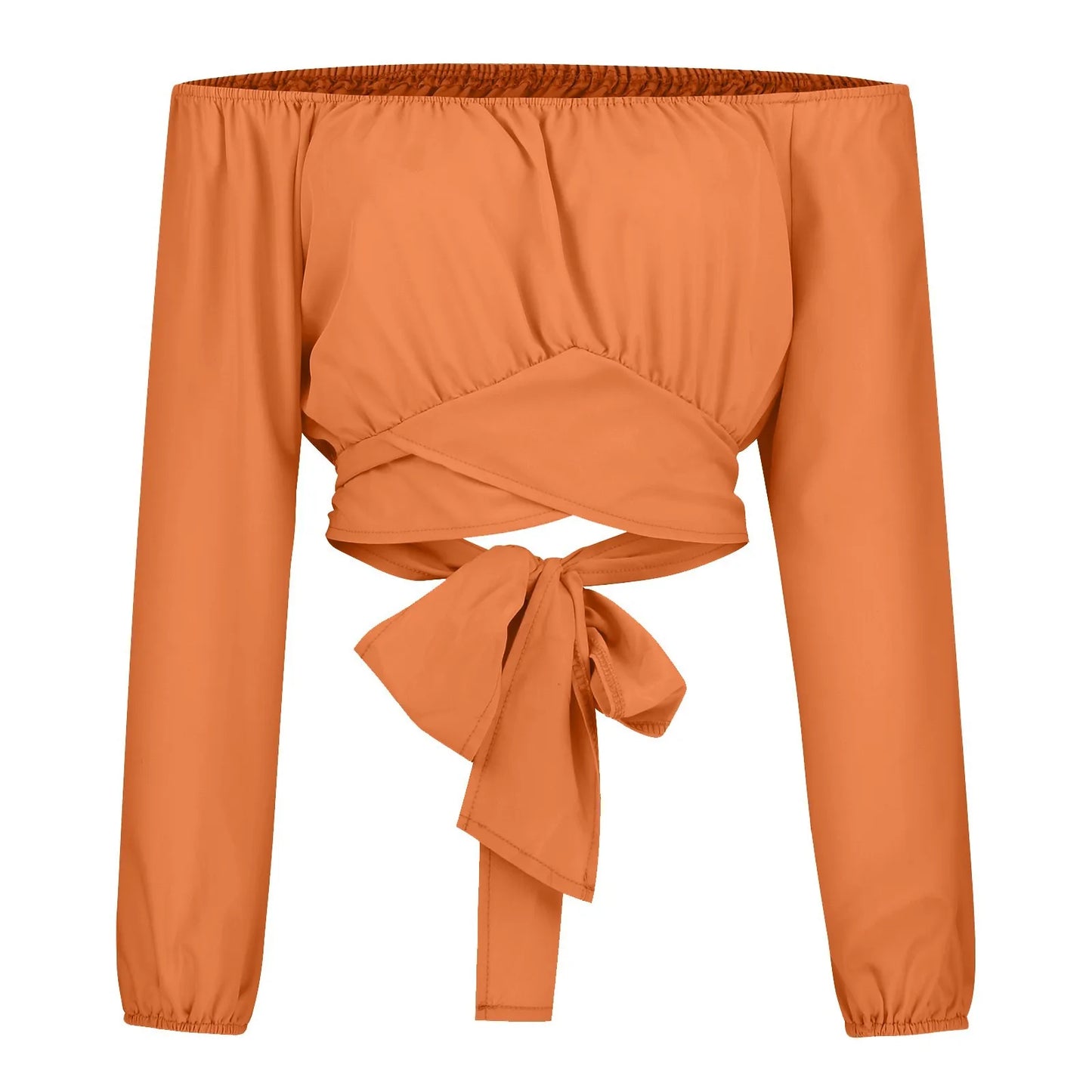 Women Sexy Off Shoulder Blouse Chic and Elegant Printing Lantern Long Sleeve Lace Up Bow Cropped Tops Casual Slim Shirts 2024