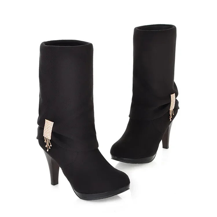 Boots Botas Mujer Knee High Boots Women Autumn Winter Round Toe High Heels Dress Party Long Platform Boots 906