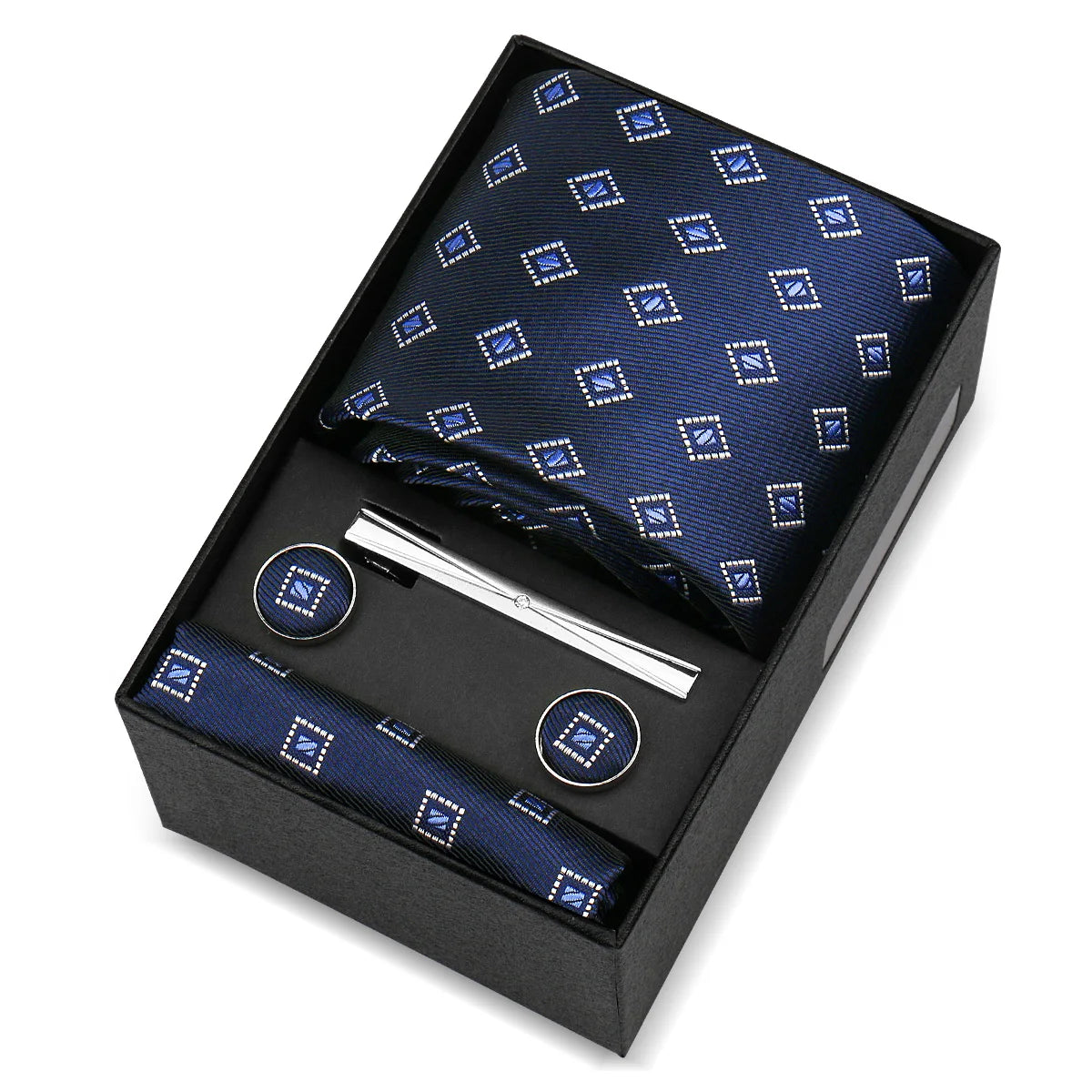 Luxury 8cm Tie For Men Handkerchief Cufflink Tie Clip Set Man Wedding Gravata Suit Accessories Brand Business Necktie Box Gift