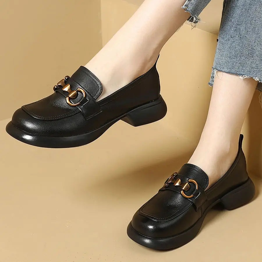 Shoes For Women Black Round Toe Woman Pumps Loafers Platform Luxury Leather Casual Summer Sale 2025 Style Designer Luxury Trend