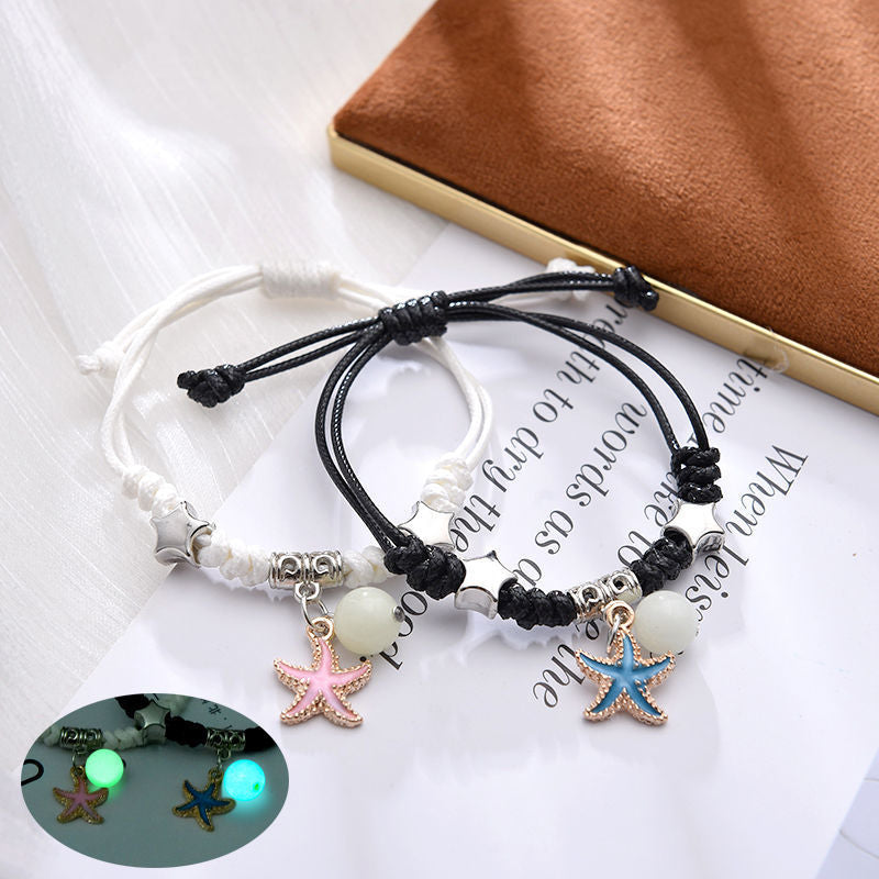 2023 Luminous Cat Star Moon Bracelet Couple Charm Handmade Adjustable Rope