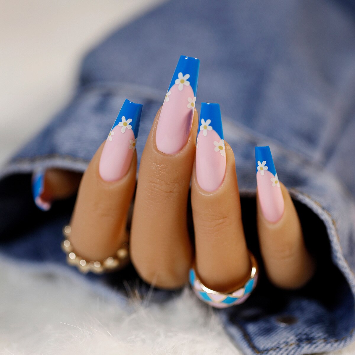 24pcs Strawberry Girl Long Ballet False Nails Art Removable Acrylic Press On Nail Tips