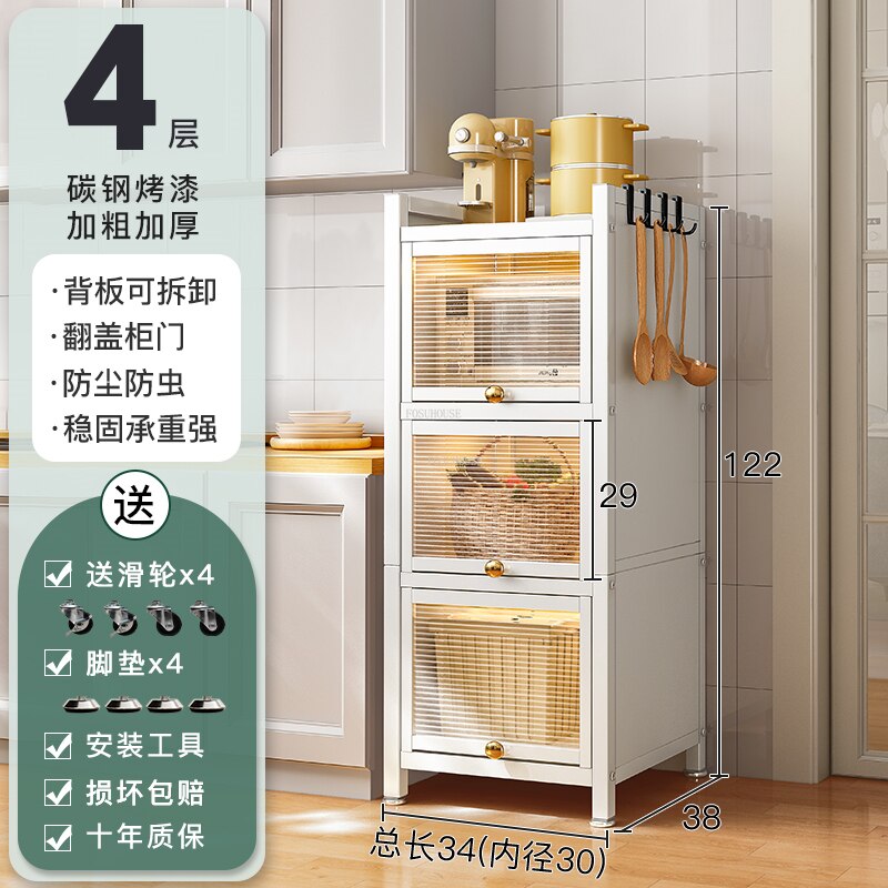 Modern Carbon Steel Kitchen Cabinets Home Kitchen Furniture Simple Tableware Storage Cabinet Multi-layer Shelf with Flip Door