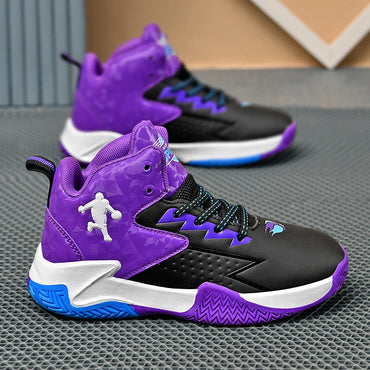 A pair of children's four-season high-top leather basketball shoes, wear-resistant and comfortable sneakers, sizes 31-40,CT-2036