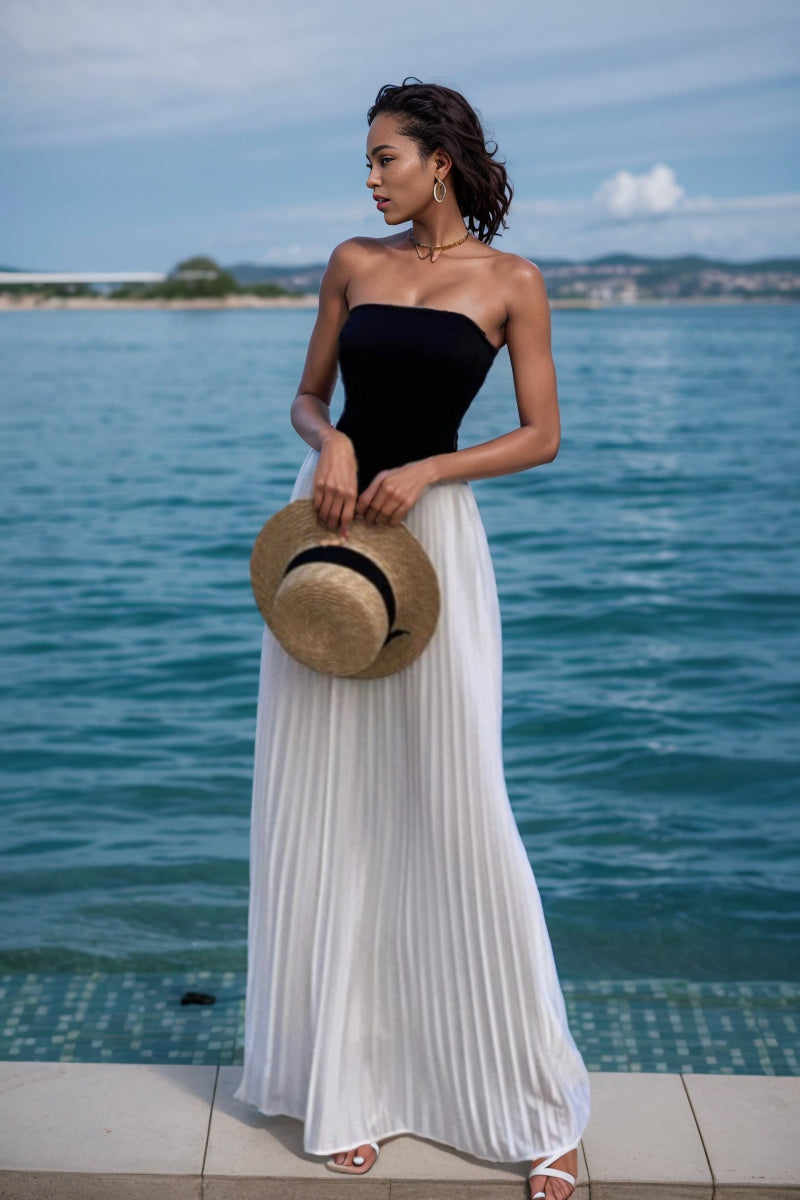 Black and White Pleated Fancy Long A- line Skirt Tube Top Mega Mart Center Black and White Pleated Fancy Long A- line Skirt Tube Top Mega Mart Center