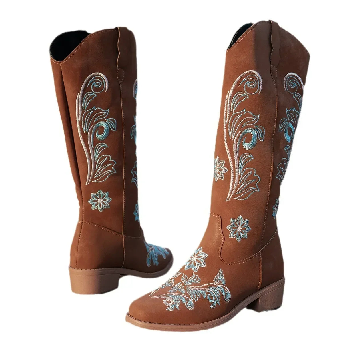 Women's Boots New Embroidered Long Tube Boots Low Heel Calf Waterproof Cold Resistant Comfort Fashion Knight Boots