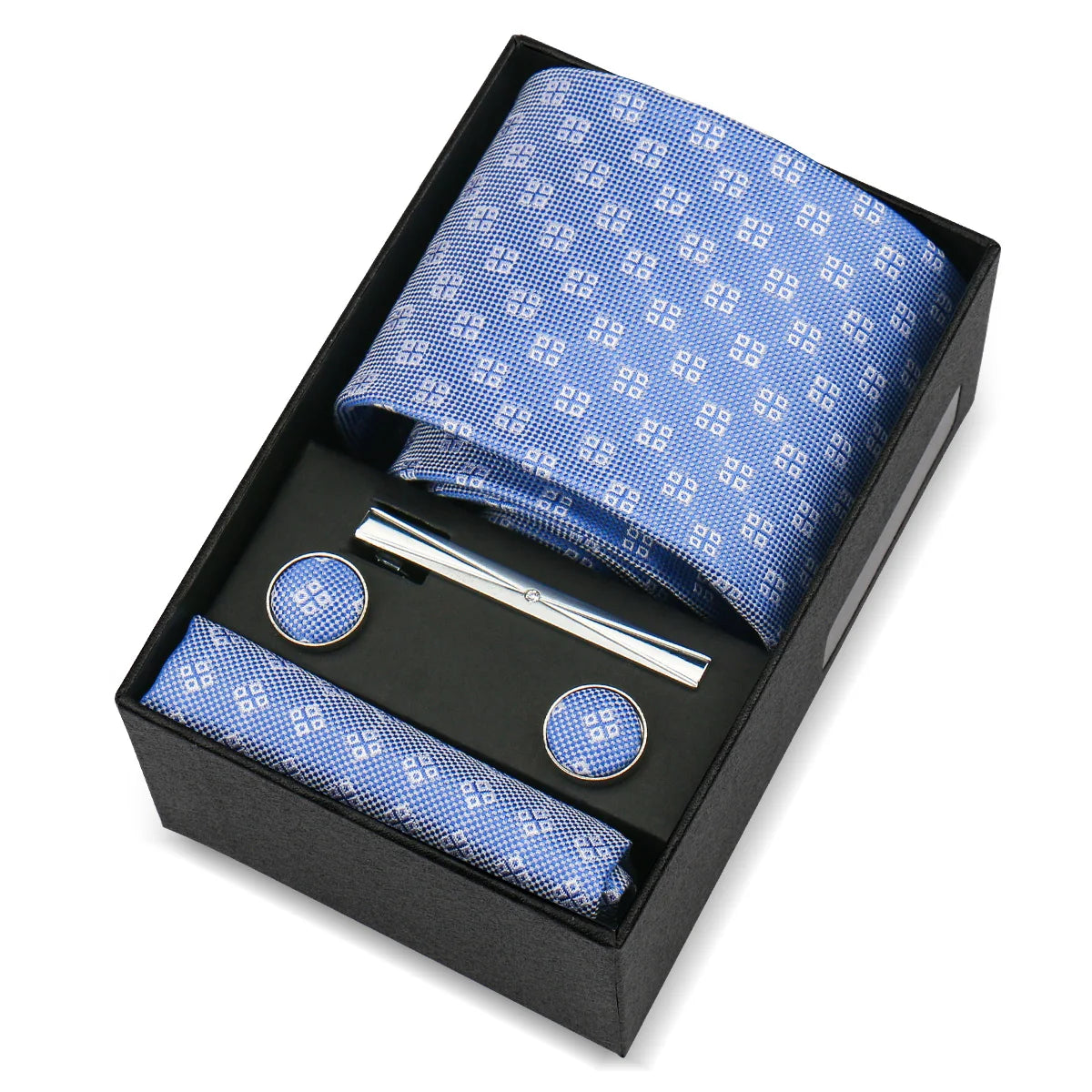 Luxury 8cm Tie For Men Handkerchief Cufflink Tie Clip Set Man Wedding Gravata Suit Accessories Brand Business Necktie Box Gift