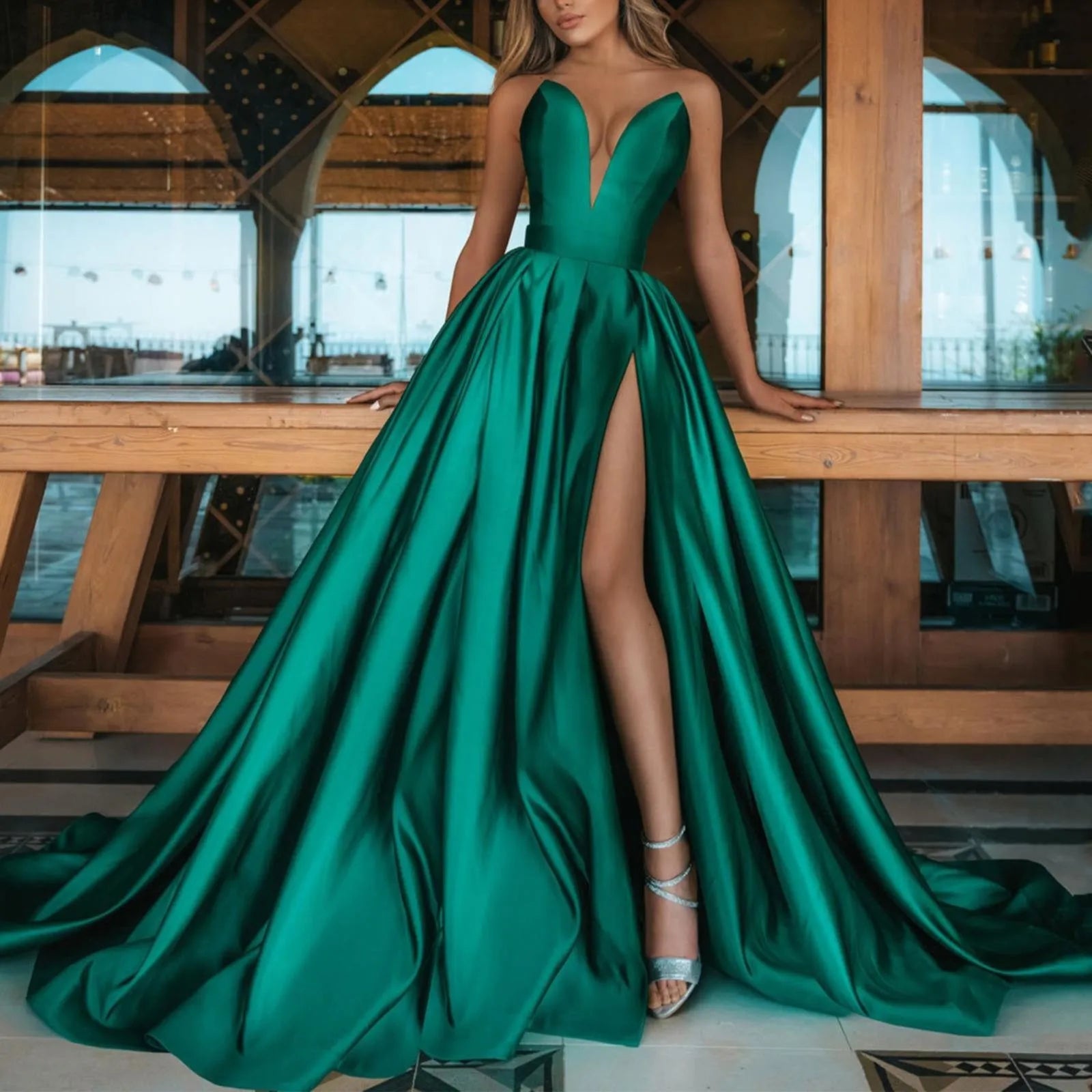Sexy Cocktail Dress Women Maxi Club Weeding Dress V Neck Long Party We
