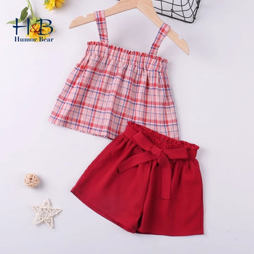 Humor Bear Summer New Grils Clothes Korean Dot Girl Big Bow T-shirt+ Shorts Children Clothing Set Kids Girls Clothes Suit