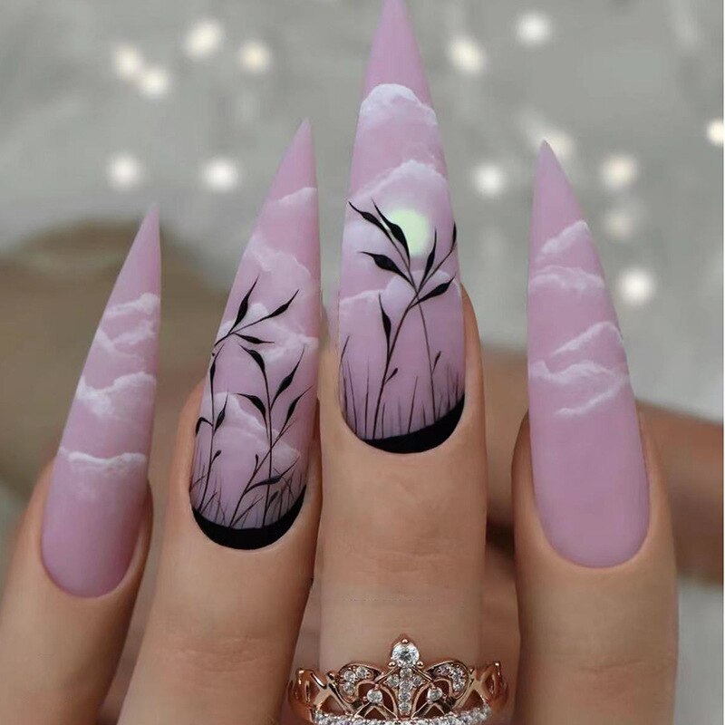 24pcs Strawberry Girl Long Ballet False Nails Art Removable Acrylic Press On Nail Tips