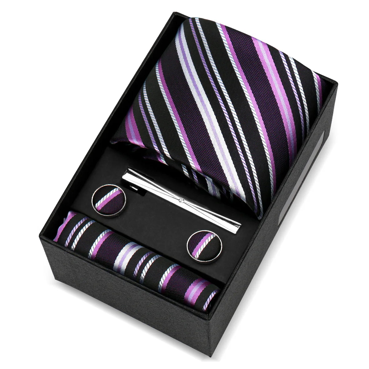 Luxury 8cm Tie For Men Handkerchief Cufflink Tie Clip Set Man Wedding Gravata Suit Accessories Brand Business Necktie Box Gift