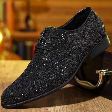 Luxury Men Dress Shoes Gold Silver Sequin Wedding Shoes High Quality Lace-Up Oxford Shoes Fashion Designer Men Flats Large Size