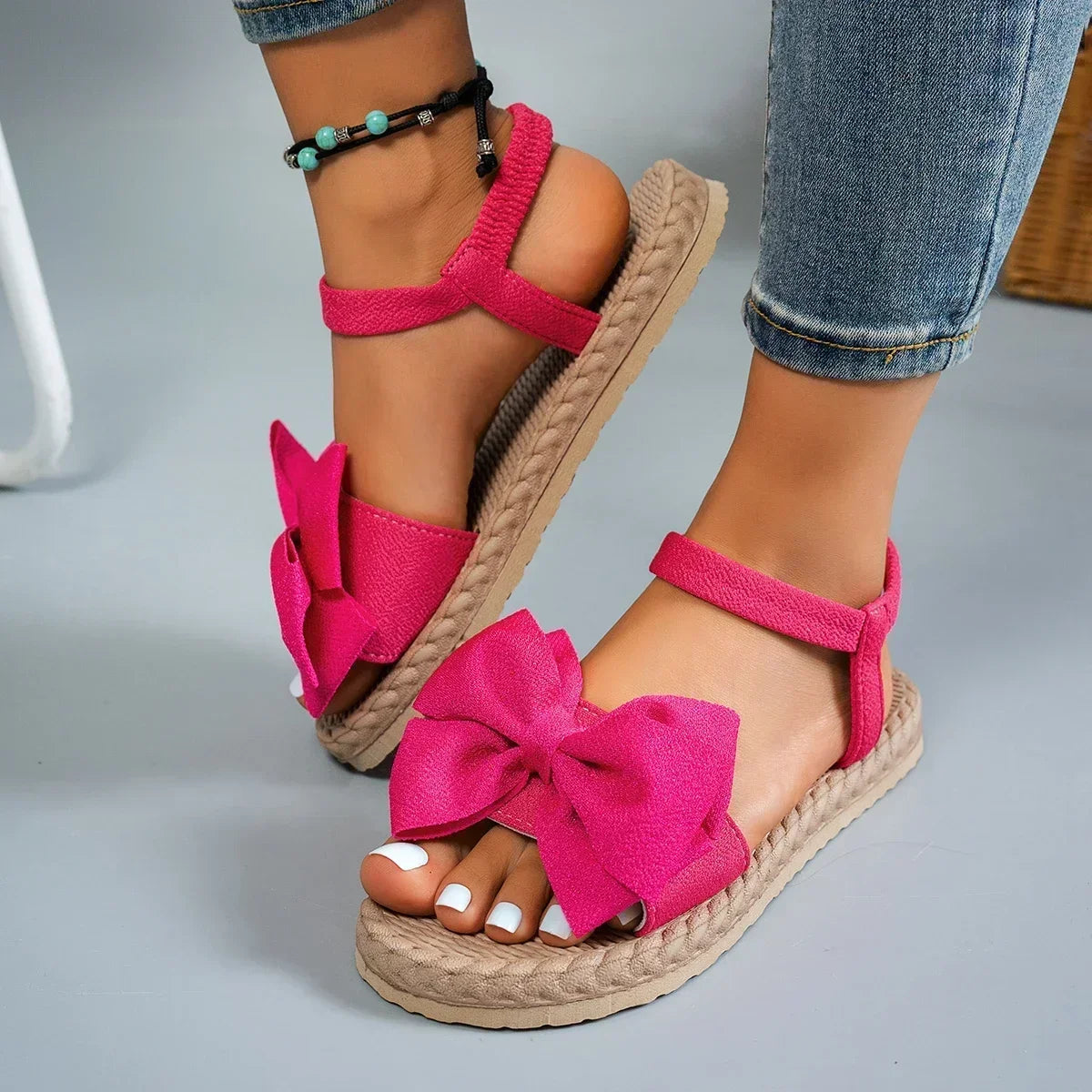 Women Sandals 2025 New Summer Lightweight Sandals Fashion Beach Casual Slippers Outdoor Bow Tie Flat Shoes Home platform sandals