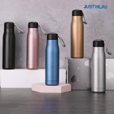 JUSTINLAU 400/550ML Thermo Bottle Vacuum Flasks with Rope Stainless Steel Outdoor Travel Cups Portable Thermal Water Bottles