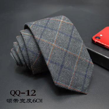 Mens Ties 6cm Classic Cotton Handmade Skinny Neck Ties for Men Striped Narrow Collar Slim Cashmere Tie Casual Plaid Tie For Man