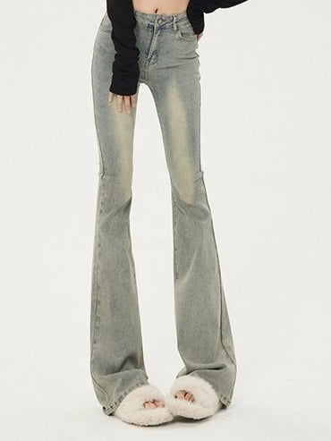 Ins Women Korean High Waist Flared Jeans Female High Street Boot Cut Pants Lady Y2k 2000s Yellow Denim Bell Bottom Trousers