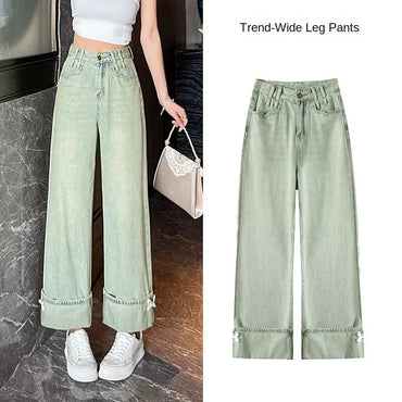 Retro wide leg jeans for women, spring and summer new styles, thin, high waisted, slimming, loose design, straight leg pants