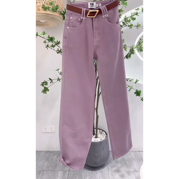 Jeans Women Spring And Summer 2024 New Straight Pants Pocket Buttons Slim And Comfortable High Waist Solid Color Wide-Leg Pants