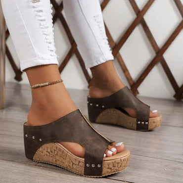 Sandals Women Summer 2025 Fashion Wedge Shoes For Women Non-Slip Slip On Women's Sandals Retro Women Heels Footwear Female