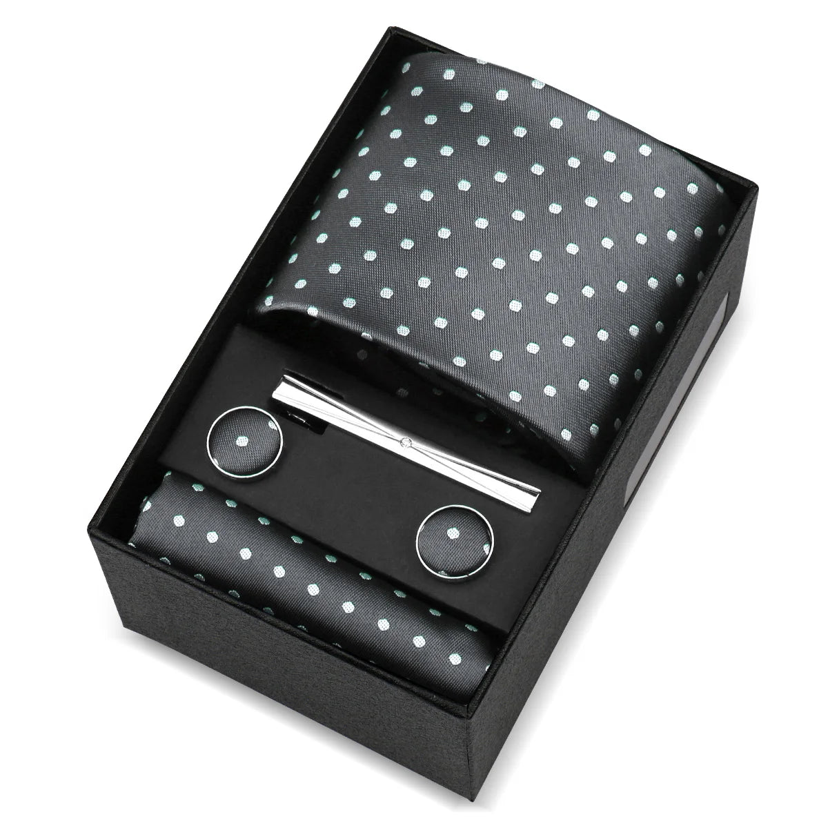 Luxury 8cm Tie For Men Handkerchief Cufflink Tie Clip Set Man Wedding Gravata Suit Accessories Brand Business Necktie Box Gift