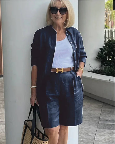 Women's suit long-sleeved shorts suit 2025 spring new women's temperament commuting casual cardigan top shorts two-piece set