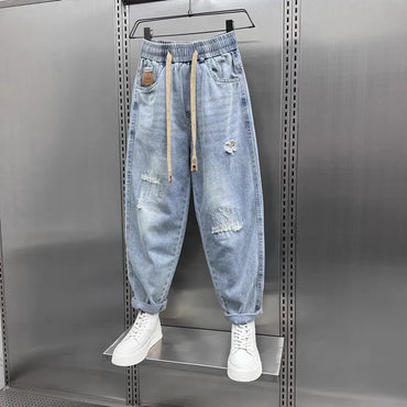 Men's Jeans Fashion Casual Jogger Harem Denim Pants Hip Hop elastic waist Letter printing jeans Male Trousers 2025 spring new