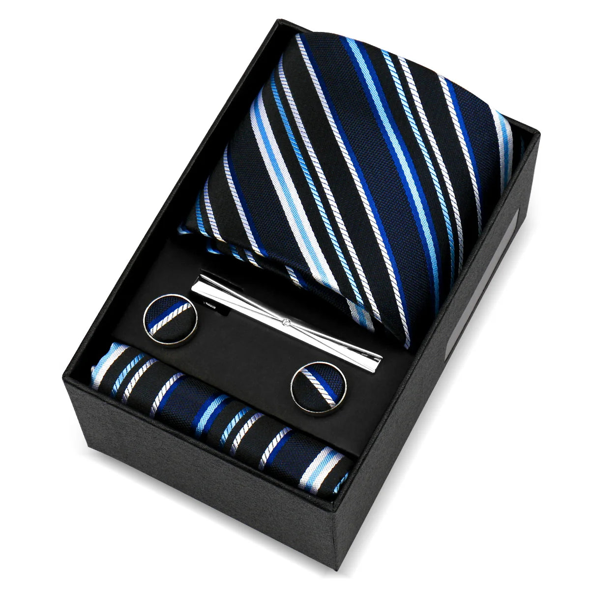 Luxury 8cm Tie For Men Handkerchief Cufflink Tie Clip Set Man Wedding Gravata Suit Accessories Brand Business Necktie Box Gift