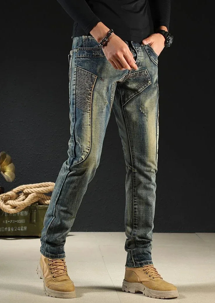 Male Cowboy Pants Skinny Low Rise Jeans for Men Motorcycle Slim Fit Trousers 90s Streetwear Straight Tight Pipe Retro Casual Xs