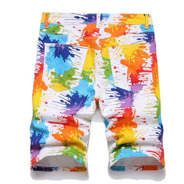 Summer Men Graffiti Jeans Shorts Color Pockets High Elastic Breathable Middle Pants Worn 3D Printing Zipper Fit Rainbow Fashion