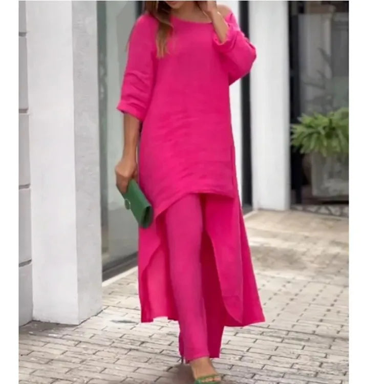 Summer Cotton Linen Casual Home 2 Piece Set For Women 2025 Fashion White Long Sleeve Shirt And Shorts Two Piece Sets Tracksuit