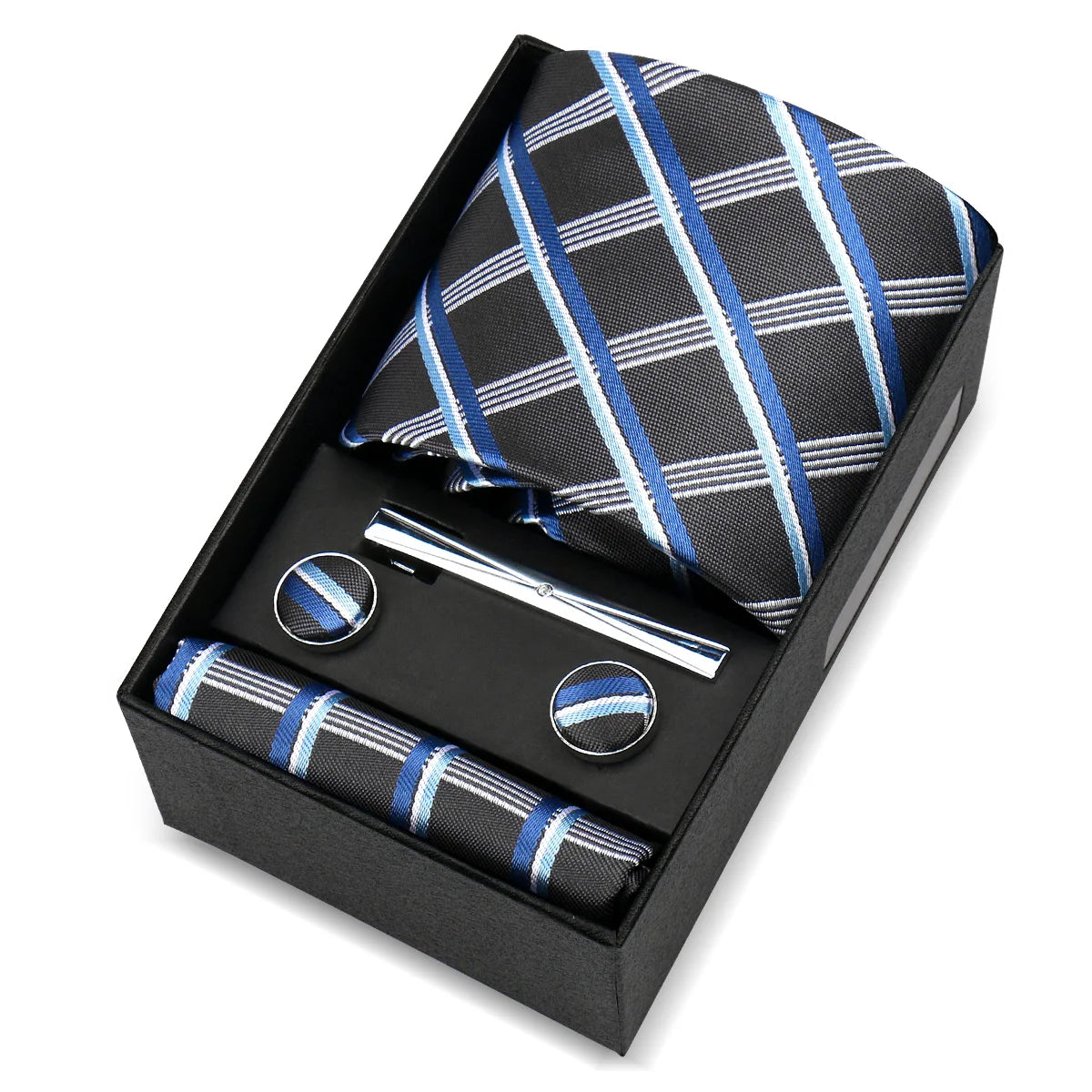 Luxury 8cm Tie For Men Handkerchief Cufflink Tie Clip Set Man Wedding Gravata Suit Accessories Brand Business Necktie Box Gift