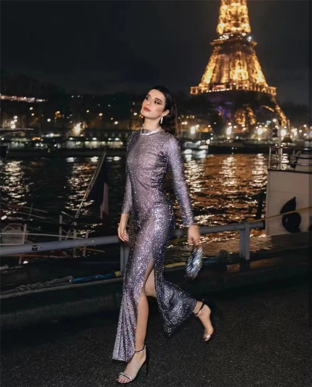 Sexy See Through Rhinestone Club Split Dress Women Crystal Glitter Eve –  Mega Mart Center