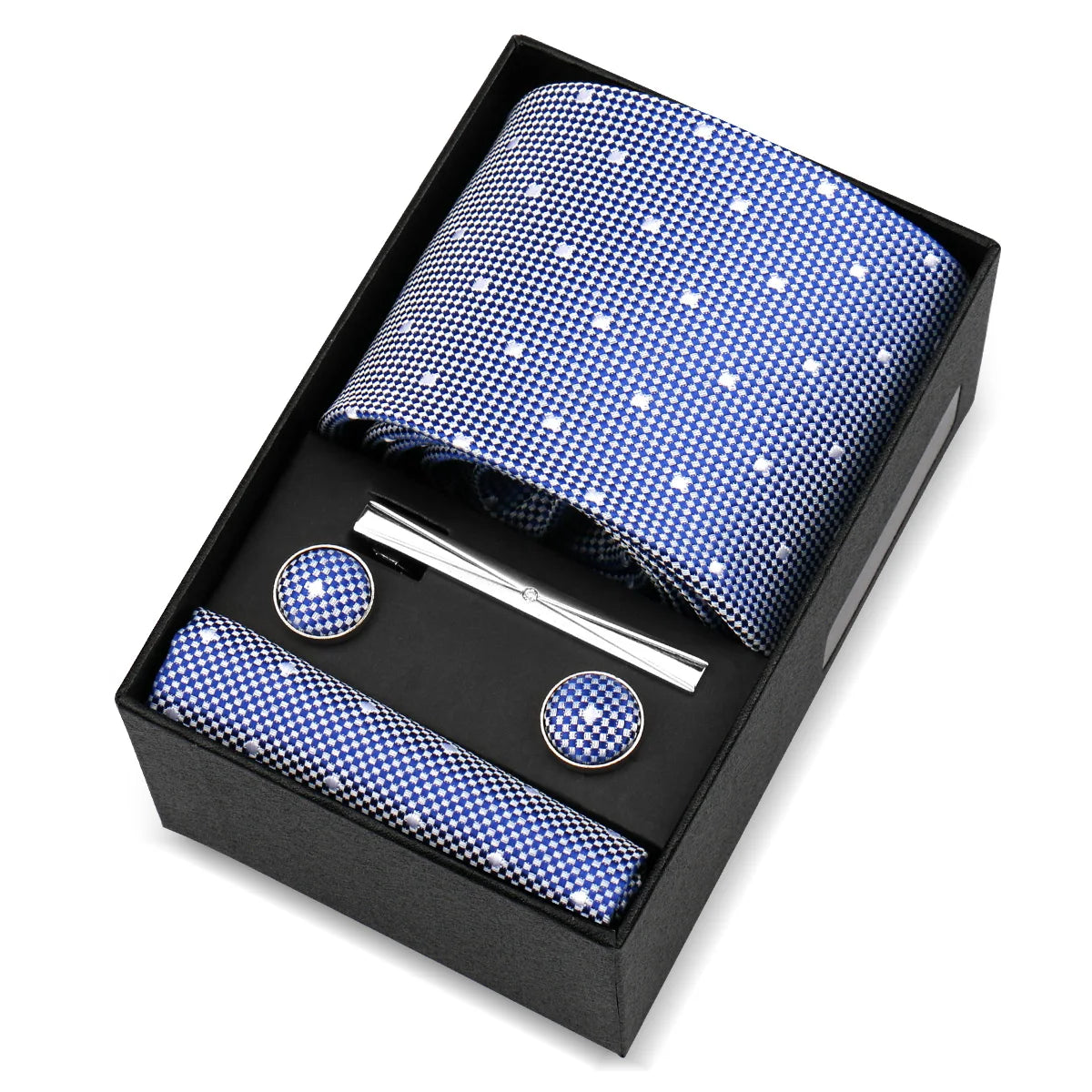 Luxury 8cm Tie For Men Handkerchief Cufflink Tie Clip Set Man Wedding Gravata Suit Accessories Brand Business Necktie Box Gift