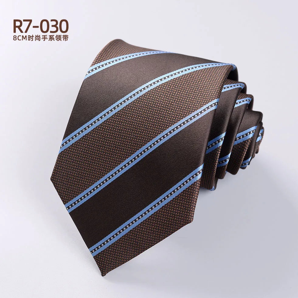 Men's Fashion Silk Tie 8cm Striped Novelty Necktie Blue Green Orange Color Ties For Men Floral Party Ties Wedding Business Gift