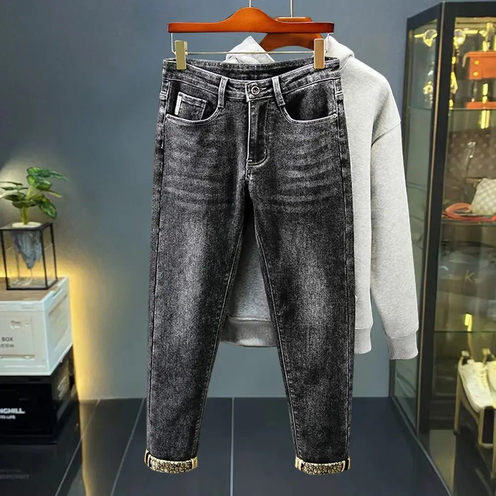 Jeans Men's Autumn/Winter High-End Trendy Brand Embroidery Micro Loose-Fit Casual Stretch Versatile Pants Men's Jeans Pants