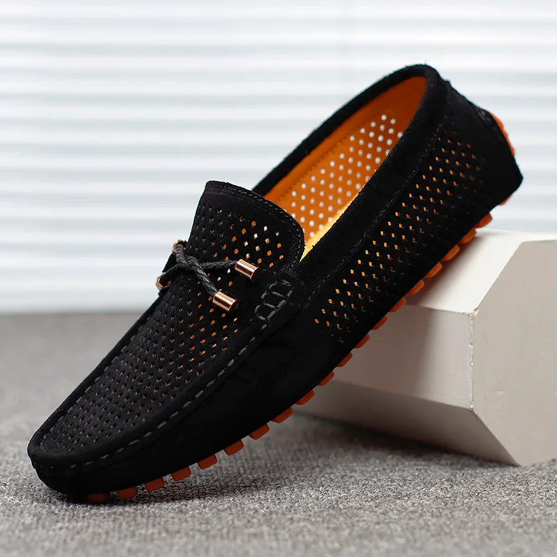 YRZL Men Loafers Casual Slip on Shoes Soft Hollow Leather Lightweight Loafers Man Breathable Comfortable Driving Shoes for Men