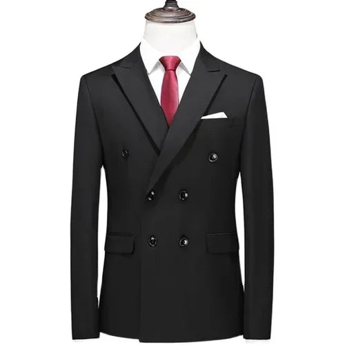 Men's Blue Double Breasted Formal Suit Jacket, Business Office Blazer, Masculino Wedding Party Dress Coat, Slim Man Tuxedo