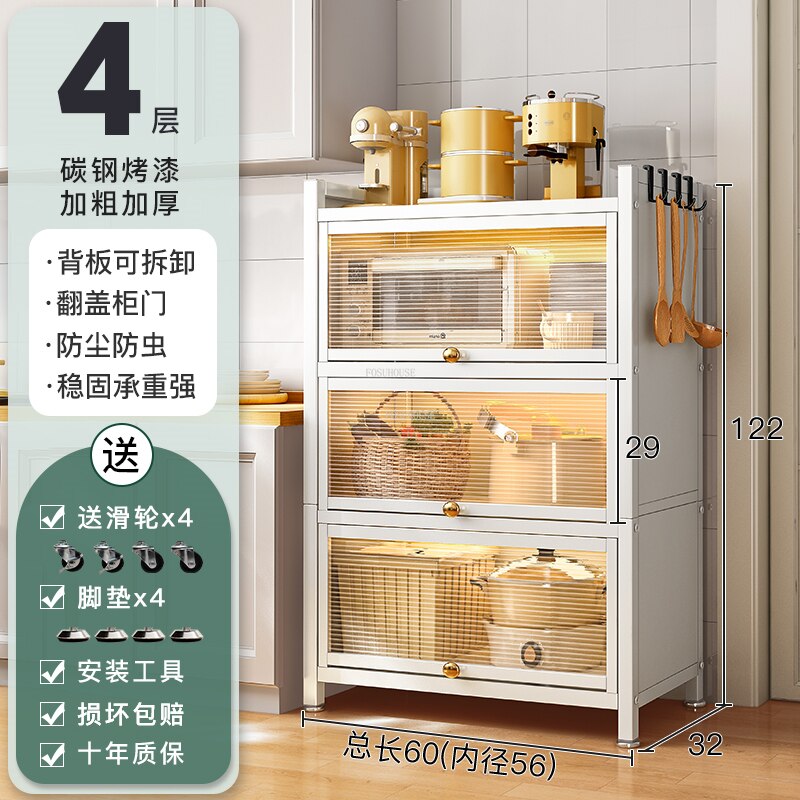 Modern Carbon Steel Kitchen Cabinets Home Kitchen Furniture Simple Tableware Storage Cabinet Multi-layer Shelf with Flip Door