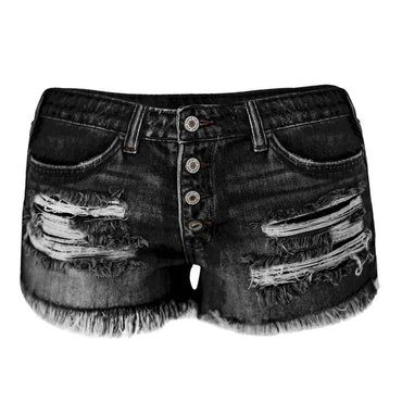 Women's Denim Shorts Distressed Denim Shorts Vintage High Waisted Frayed Jean Shorts with Raw Hem and Embroidered Pockets
