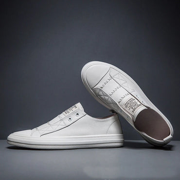 100% Genuine Leather Black White Shoes Men Casual Shoes Soft Flat Brand Cow Leather Cool Street Young Male Footwear D237