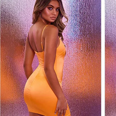Women Bodycon Club Party Dresses Female Camisole Solid Color Hip dress Sheath Sundress Spaghetti Strap Mini Dress Summer