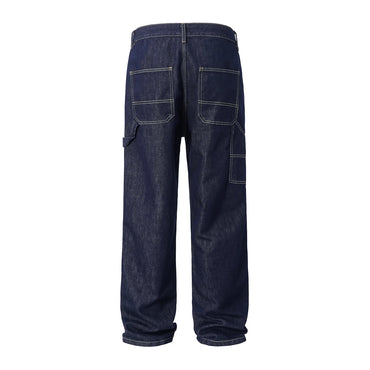 Workwear Japanese Pants Fashion Vintage Jeans for Men High Street Patchwork Cargo Trousers Denim Straight-leg Baggy Casual Jean