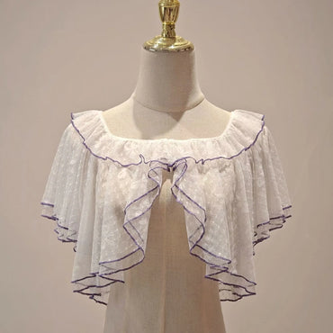 Summer Lolita Short Wraps Coat Women Sweet Kawaii Lace Mesh Open Front Poncho Gothic Girls Retro Cute Princess Capes Wraps