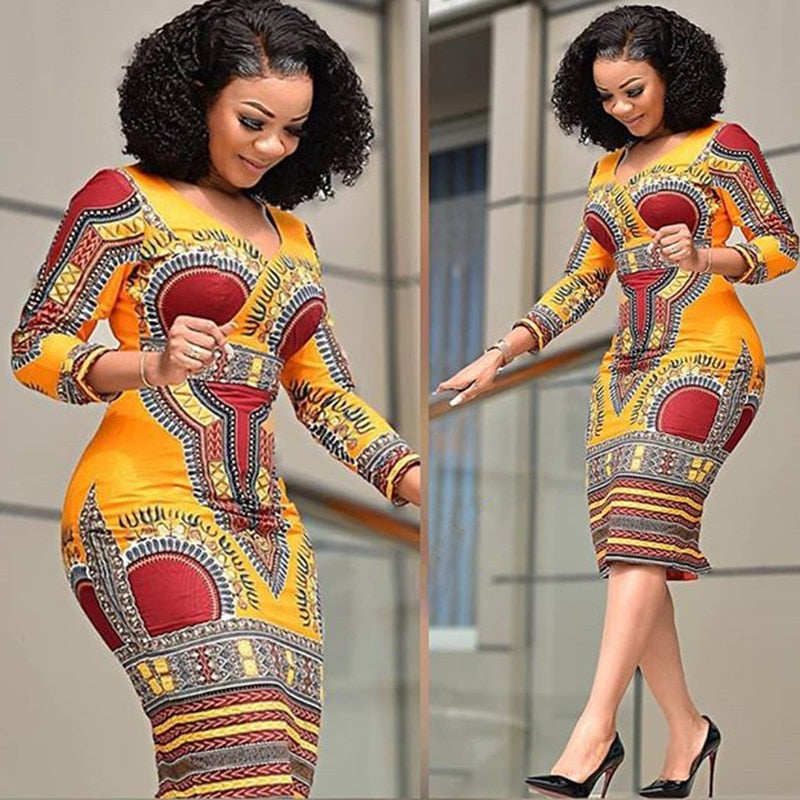 Sexy 2022 New Fashion Print Dress Waist Women's Ethnic Style Package Hip Skirt