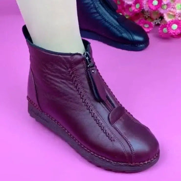 2022 Winter Women Ankle Boots Fashion Warm Mother's Boots Flat-Bottom Comfortable Non Slip Front Zipper Closure Female Footwear