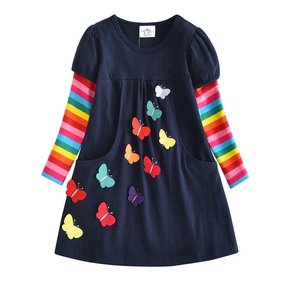 DXTON Birthday Girls Dresses Long Sleeve Baby Girls Winter Dresses Kids Cotton Clothing Casual Dresses for 2-8 Years Children